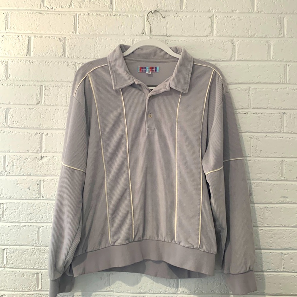 Urban Outfitters Retro Corduroy Long-Sleeve Polo (Grey) - L